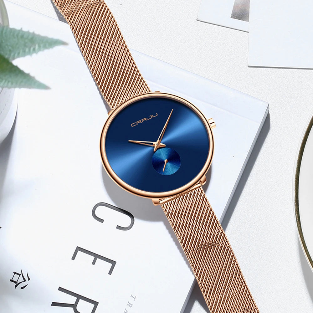 CRRJU Fashion Women Watch Luxury Casual Simple Ladies Daily Dress Mesh Wristwatch Minimalist Waterproof Quartz Female Clock
