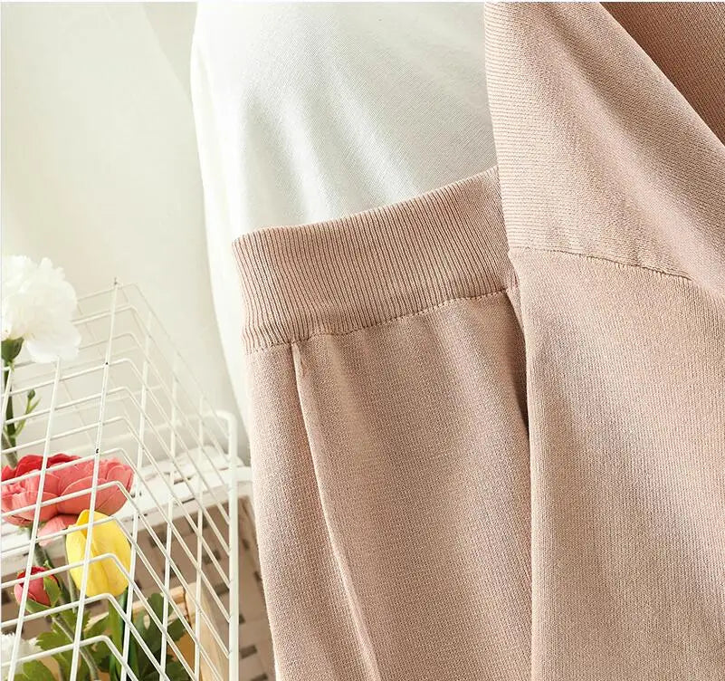 Women Knitted Sweater Two Pieces Sets Spring Autumn V-Neck Loose Pullovers Sweater Tops & Wide-Leg Pants Knitwear Suits