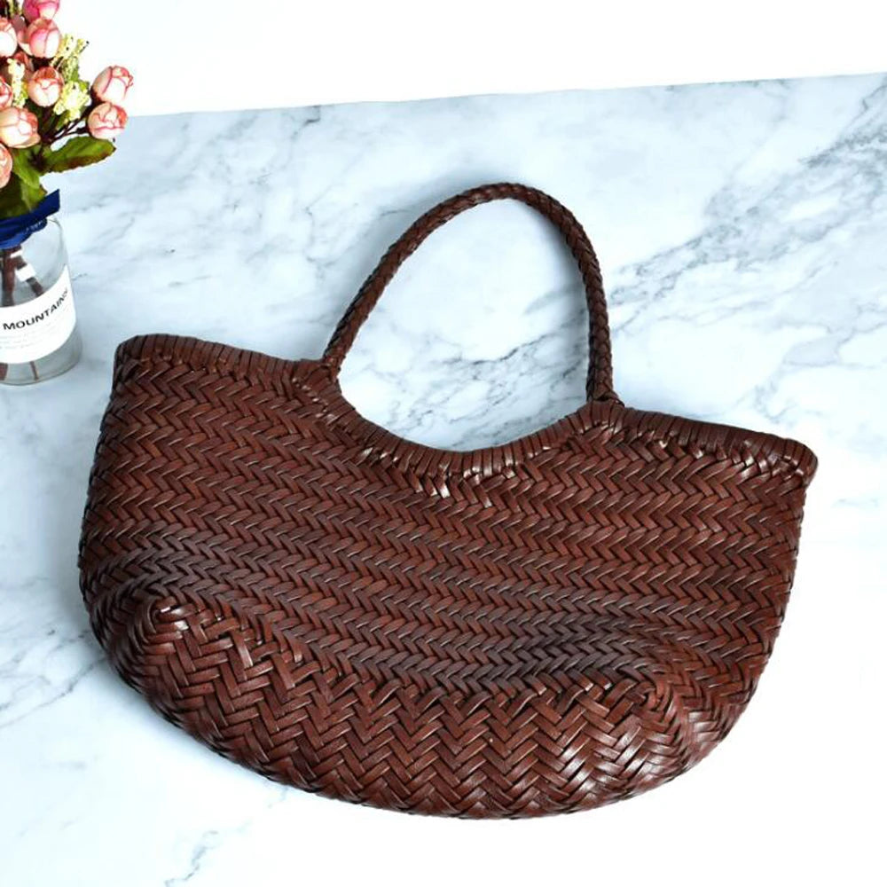 100% Natural Cowhide Weave Handbags Fashion Small Manual Hand Made Ladies Woven Handbag Exquisite Tote Dating Shopping Bags