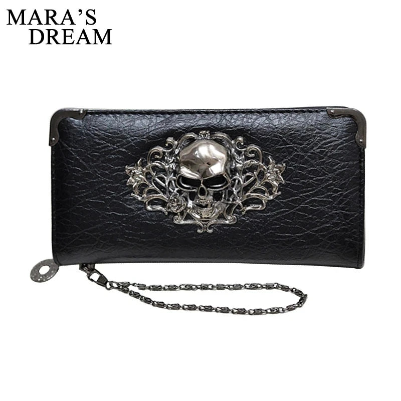 Mara's Dream Long Wallets Fashion Metal Skull Pattern PU Leather Women Wallets Portable Casual Lady Cash Purse Card Holder  Gift