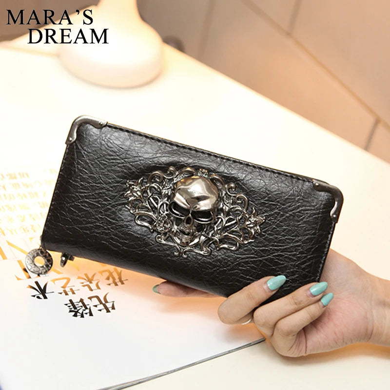 Mara's Dream Long Wallets Fashion Metal Skull Pattern PU Leather Women Wallets Portable Casual Lady Cash Purse Card Holder  Gift