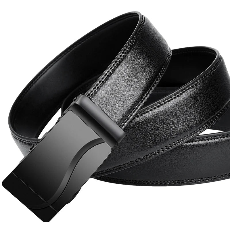 105 150 140 130 160 170cm Large Size Men's Belt PU Brand Fashion Automatic Simple Buckle Black PU Leather Belt 3.5cm Width