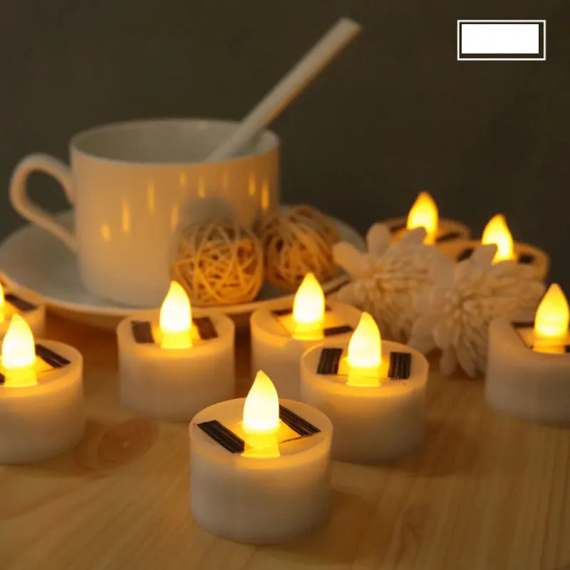 18 Pieces Flameless Flickering Fake Solar Powered Votive LED Candles Tea Light Wedding Memorial Bar Home DIY Decor Energy