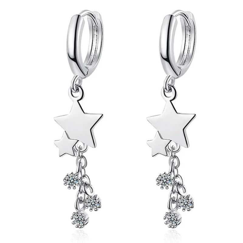 Exquisite 925 Sterling Silver Earrings Women Wedding Jewelry Popular Zircon Tassel Star Earring Lady Party Accessories KOFSAC