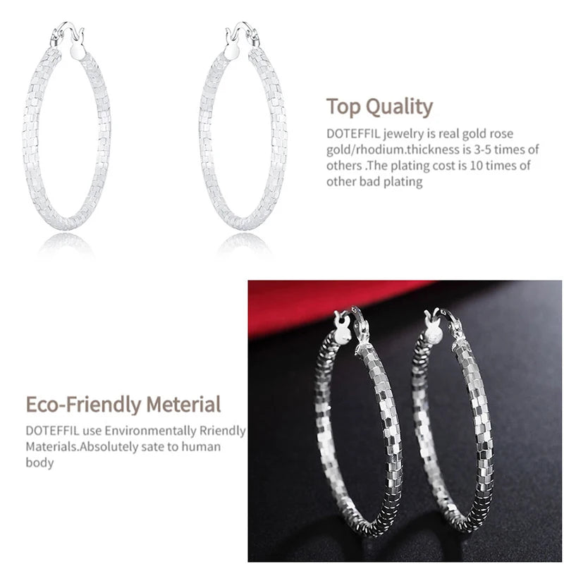 DOTEFFIL 925 Sterling Silver Square 40mm Circle Hoop Earrings For Women Lady Best Gift Fashion Charm Engagement Wedding Jewelry