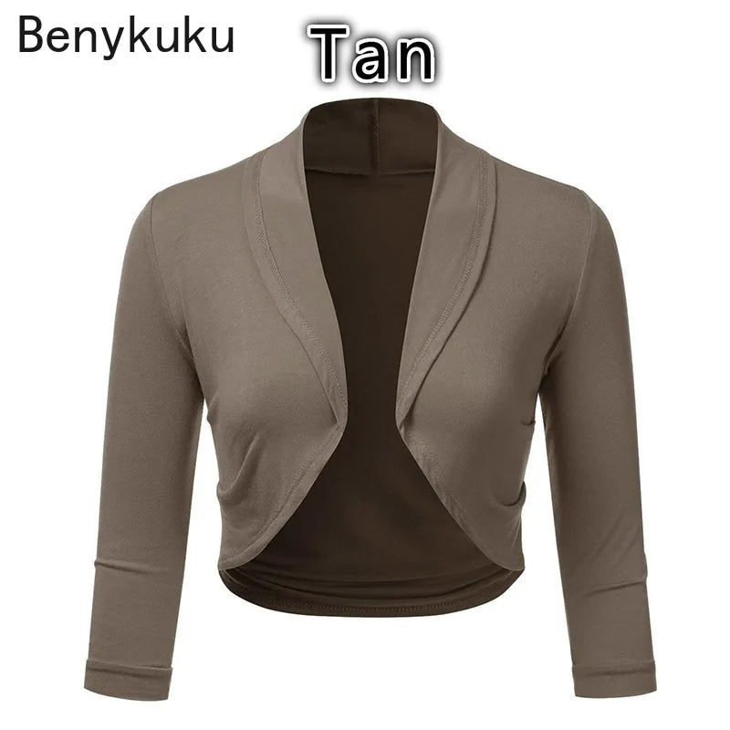 Plus Size Shrug Cropped Tops Ladies Long Sleeve Open Stitch Bolero Fall Clothes for Women Jackets Spring Autumn Elegant Coat 5XL