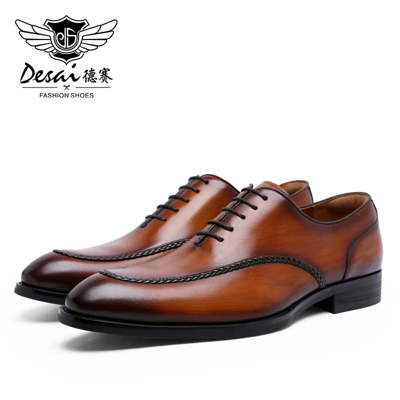 Desai Elegant Genuine Leather British Toe Men's Shoes Carved Business Shoes For Men Classic Dress Formal Wedding 2021 New