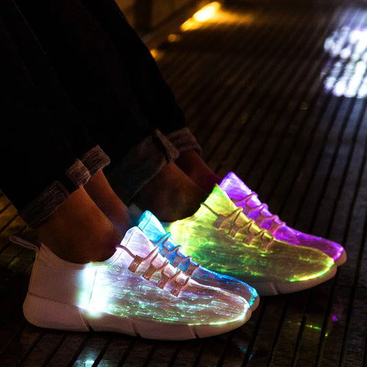 Size25-46 Fiber Optic Fabric Light Up Shoes 11 Colors Flashing Girls&Boys USB Rechargeable Luminous Sneakers with Light