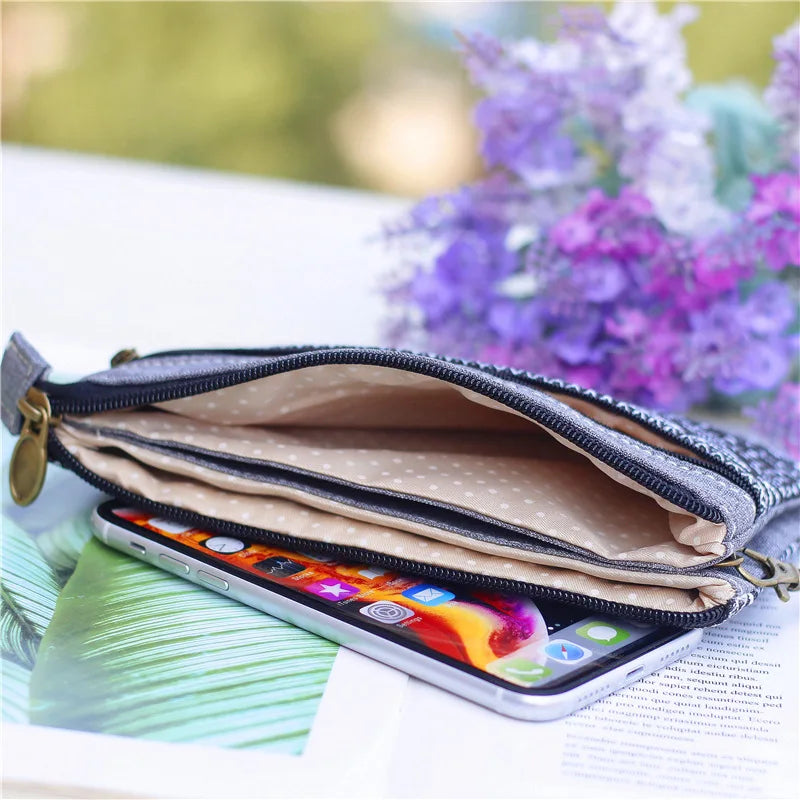 Women's Cotton Long Organizer Wallet Ladies Coin Purse Female Clutch Small Phone Pouch Money Bag for Children Kids Girls 2022