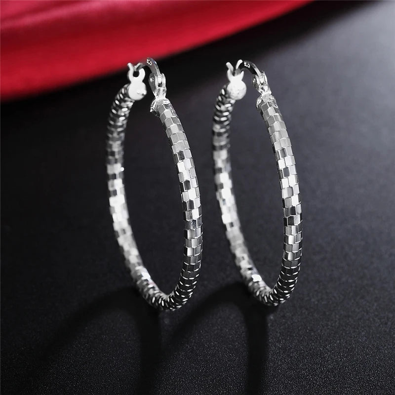 DOTEFFIL 925 Sterling Silver Square 40mm Circle Hoop Earrings For Women Lady Best Gift Fashion Charm Engagement Wedding Jewelry