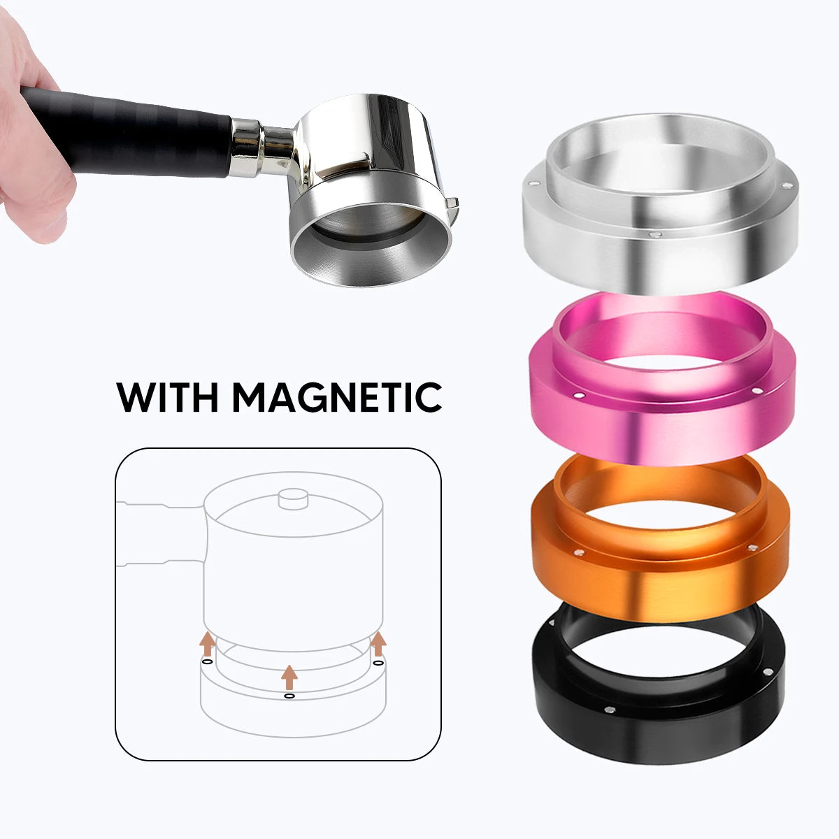 51/53/58 mm Aluminum Dosing Ring for Delonghi With Magnetic Brewing Bowls Coffee Machine Accessories Espresso Barista Tool