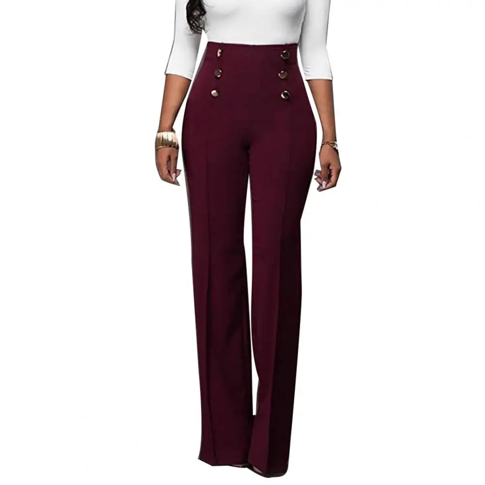 Chic Flared Pants Women Solid Color Wide Leg Pants High Waist Flared Trousers Slim Fit Loose Slacks Sexy Lady OL Work Pants 1Pc