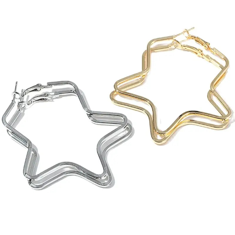 Ladies Earring Gold Silver Plating Square Line Pentagram Shape Fashion Girl Jewelry Wholesale 2022 Fine Hoop Earrings For Women