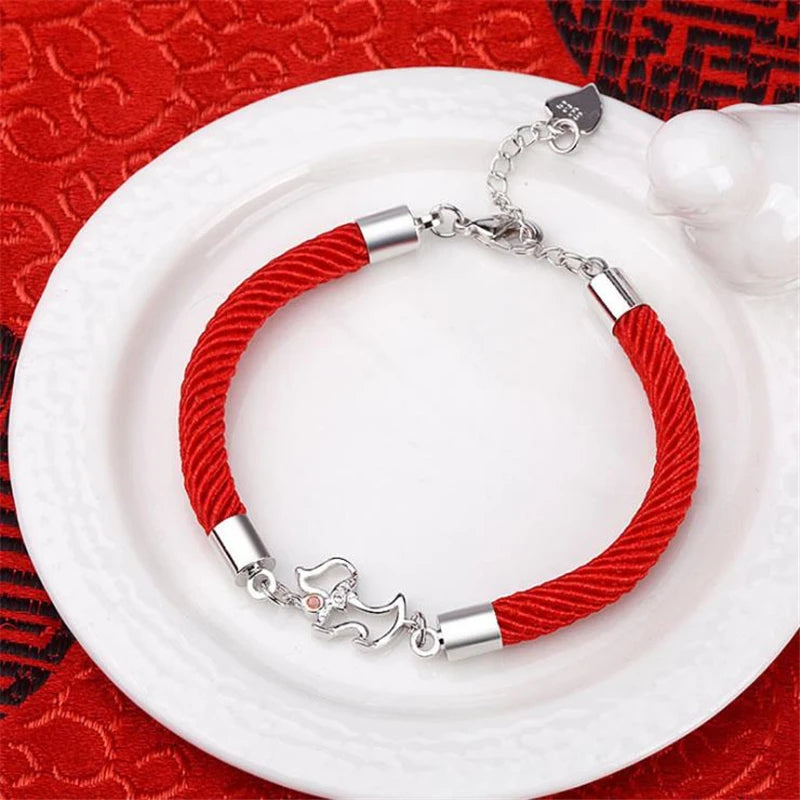 KOFSAC New Fashion 925 Sterling Silver Bracelets For Women Cute Dog Pendant Good Lucky Red Rope Bangle Lady Jewelry Wholesale