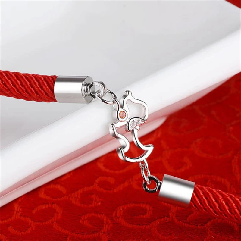 KOFSAC New Fashion 925 Sterling Silver Bracelets For Women Cute Dog Pendant Good Lucky Red Rope Bangle Lady Jewelry Wholesale