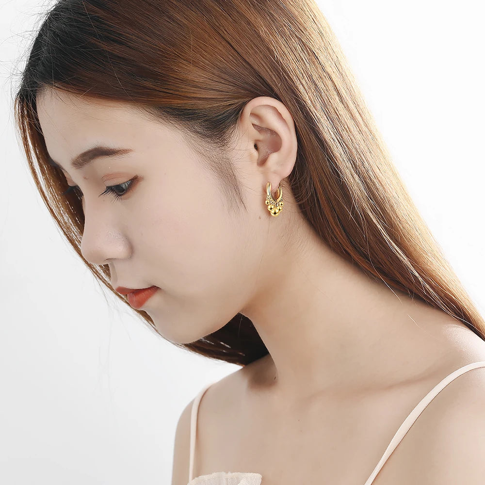 Ins Style Gold Silver Beads Tassel Hoop Earring Orecchini For Women 2019 New Trend 100% 925 Sterling Silver Lady Fine Jewelry