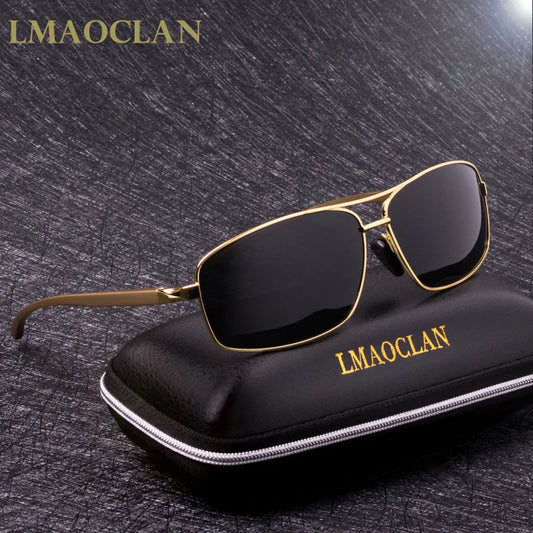 LMAOCLAN Brand Aluminium Magnesium Polarized Gold Sunglasses Men UV400 Classic Male Square Glasses Driving Eyewear Gafas Oculos