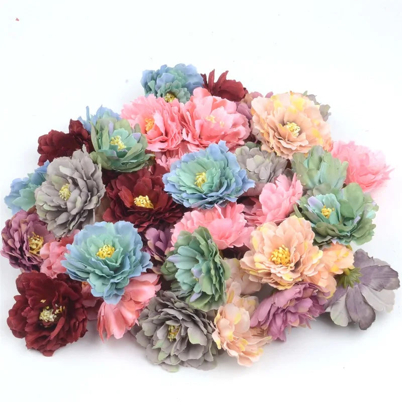 30pcs 6cm European Silk Artificial Carnation Flower Heads For Wedding Home Decoration DIY Wreath Craft Fall Vivid Fake Flowers