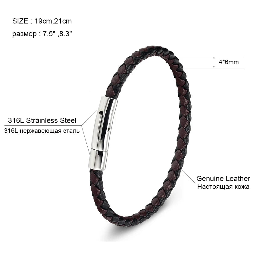 XQNI Stainless Steel Bracelet Men Genuine Leather Bracelets Simple Style Ladies Black Color Leather Bracelet for Women