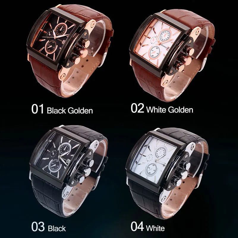 BOAMIGO men quartz watches large dial fashion casual sports watches rose gold sub dials clock brown leather male wrist watches