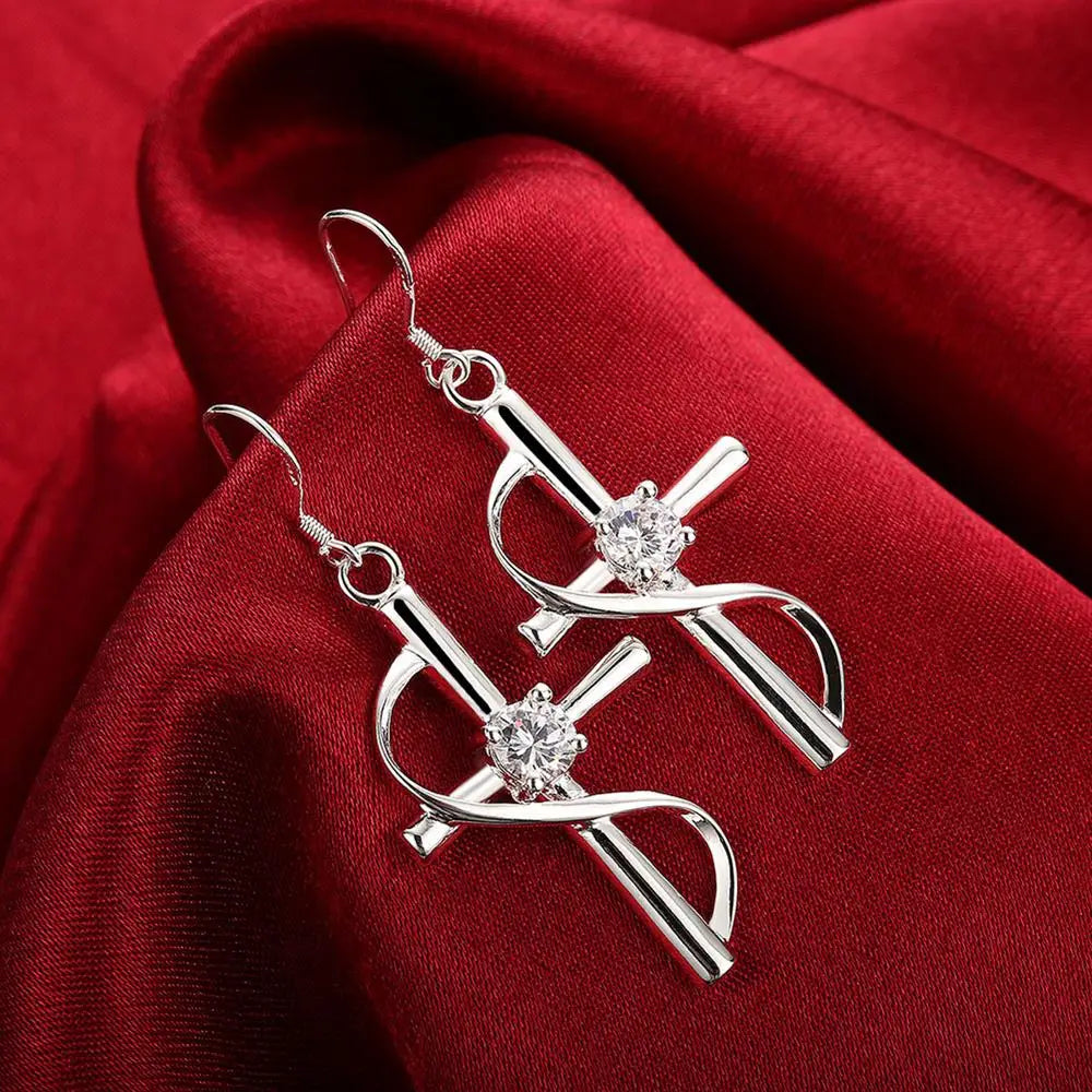 lady wedding cz stone women lady cross charms girl silver color earrings cute high quality fashion classic jewelry E194