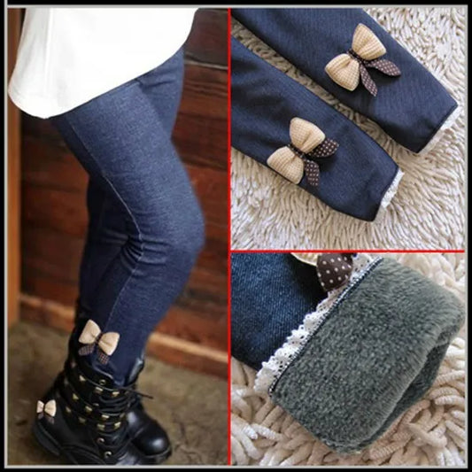 New Girls' Fall Winter Thickened Jeans Korean Children's Plush Bottom Pants Girls' Long Pants