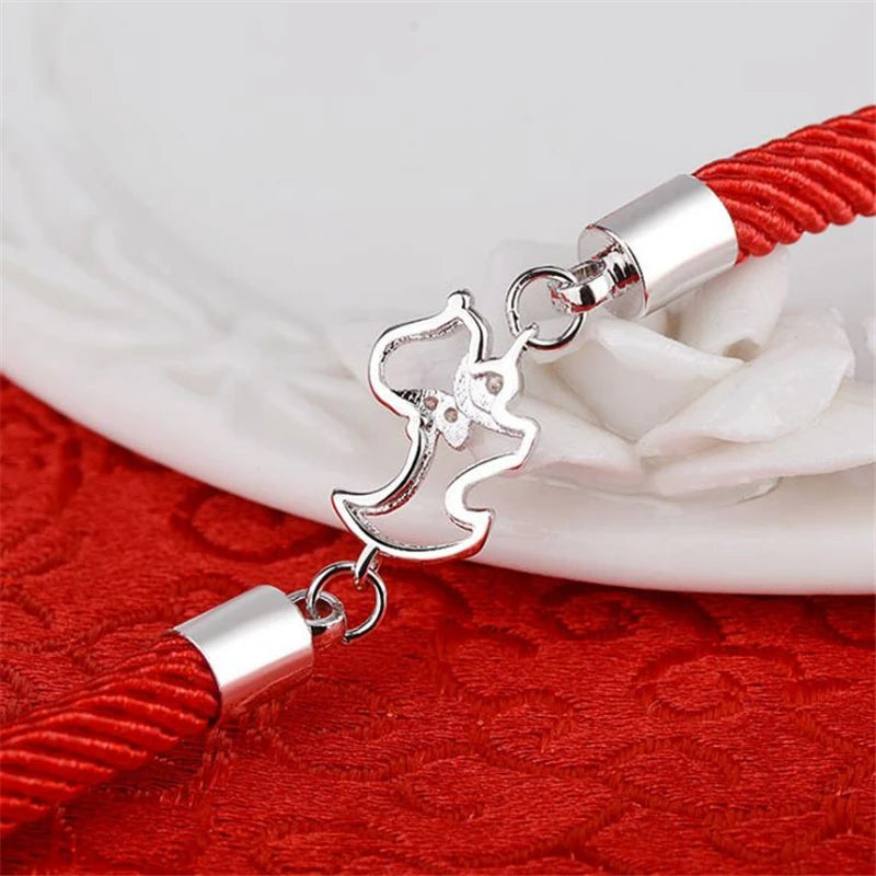 KOFSAC New Fashion 925 Sterling Silver Bracelets For Women Cute Dog Pendant Good Lucky Red Rope Bangle Lady Jewelry Wholesale