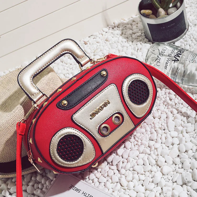 Personality Retro Radio Shape Bag Ladies Cute Handbag Shoulder Bag Messenger Bag Rock Crossbody Bag