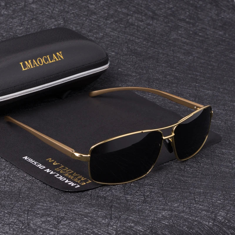 LMAOCLAN Brand Aluminium Magnesium Polarized Gold Sunglasses Men UV400 Classic Male Square Glasses Driving Eyewear Gafas Oculos