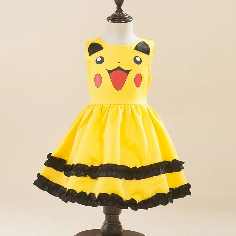 Janpan Anime Cartoon Cosplay Dress for Children Baby Girls Halloween Party Kids Kawaii Cute Clothing Bowknot Ruffles Ball Gown