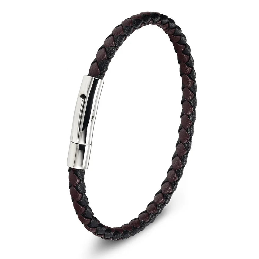 XQNI Stainless Steel Bracelet Men Genuine Leather Bracelets Simple Style Ladies Black Color Leather Bracelet for Women