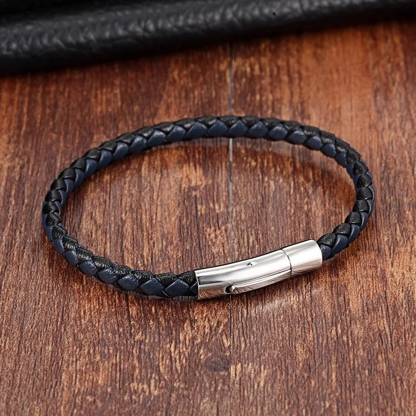 XQNI Stainless Steel Bracelet Men Genuine Leather Bracelets Simple Style Ladies Black Color Leather Bracelet for Women