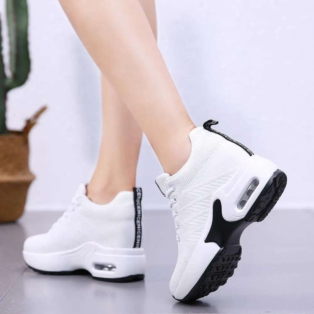 Spring High Wedge Shoes Women Platform Sneakers Ladies Shoes Comfortable Outdoor Walking Casual Chunky Footwear Basket Femme