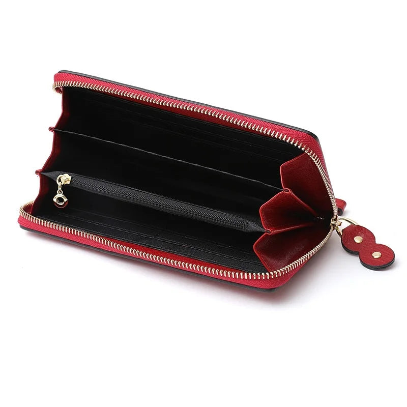 Big Genuine Leather Wallet Women Long Zipper Ladies Leather Purse First Layer Cowhide Card Holder Clutch Bag for Cell Phone