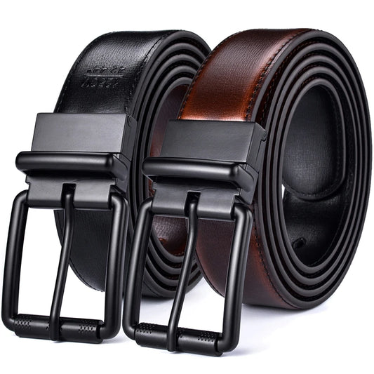 1Pcs Men's Leather Reversible Belt Roller Buckle 34mm Wide 1 Reverse for 2 Colors Suitable for pairing Casual Jean