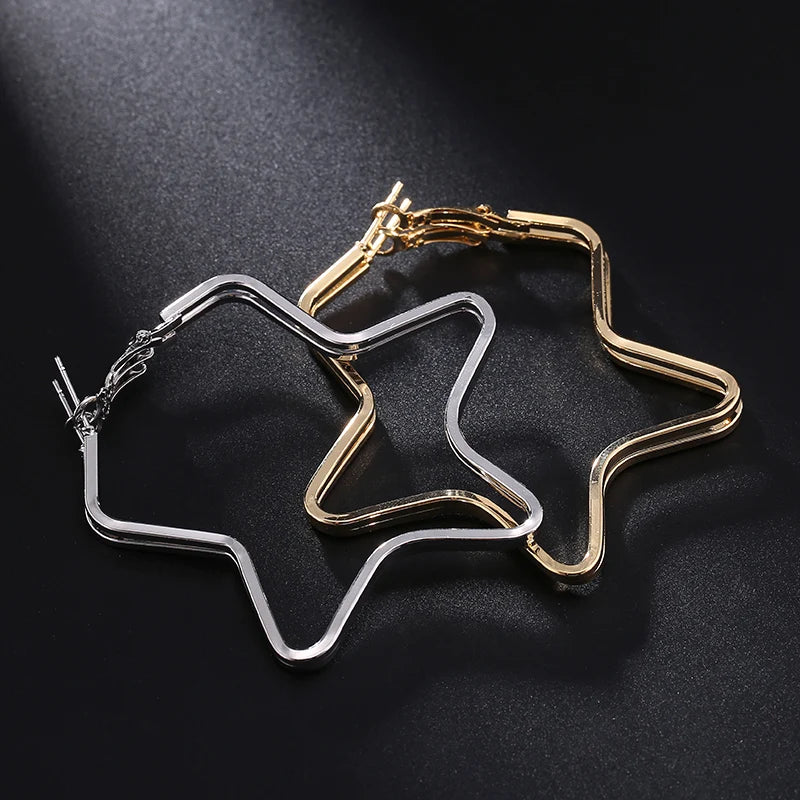 Ladies Earring Gold Silver Plating Square Line Pentagram Shape Fashion Girl Jewelry Wholesale 2022 Fine Hoop Earrings For Women