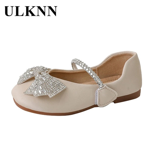 ULKNN Rhinestone Flats For Girls 2023 Summer Princess Kid's Single Shoes Children's Fashion Know Beige Casual Shoes Size 23-36