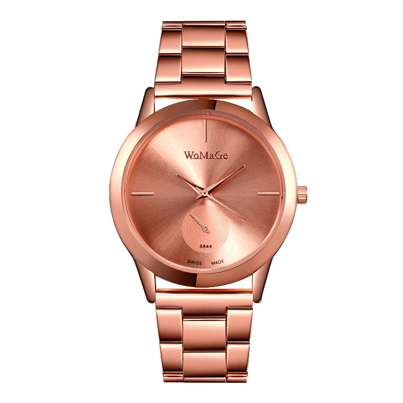 WoMaGe Women Watches Fashion Luxury Women Gold Watches Stainless Steel Quartz Watches Ladies Watches montre femme horloge dames