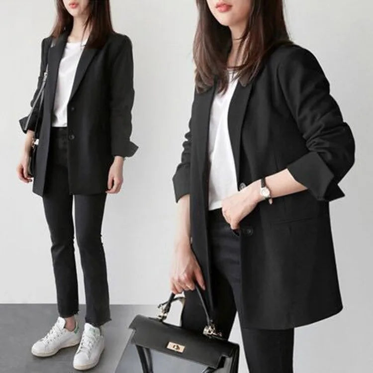 Women Black Suit Blazer Office Jacket Ladies Tailored Oversized Fashion Double Buttons Long Loose Coat Formal Casual Autumn 2023