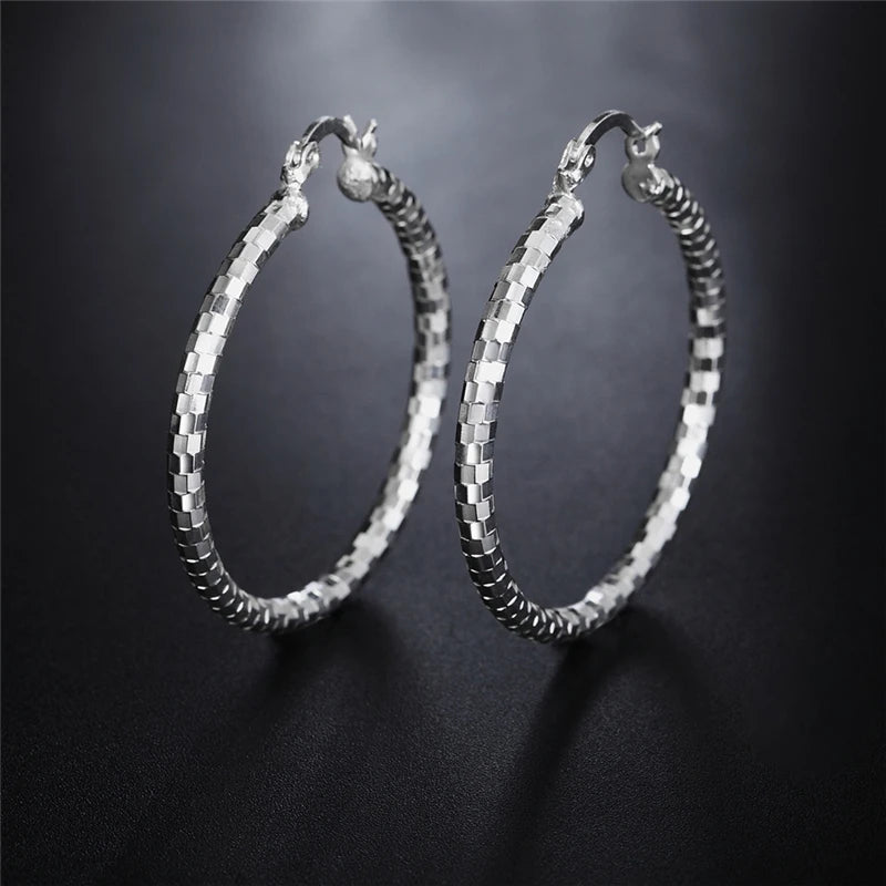 DOTEFFIL 925 Sterling Silver Square 40mm Circle Hoop Earrings For Women Lady Best Gift Fashion Charm Engagement Wedding Jewelry