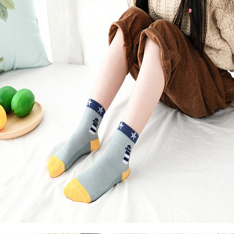 5 Pairs / Lot Kids Socks 2022 New Spring Summer Cotton Breathable Mesh Boys Girls Socks 3- 15 Year Children Socks