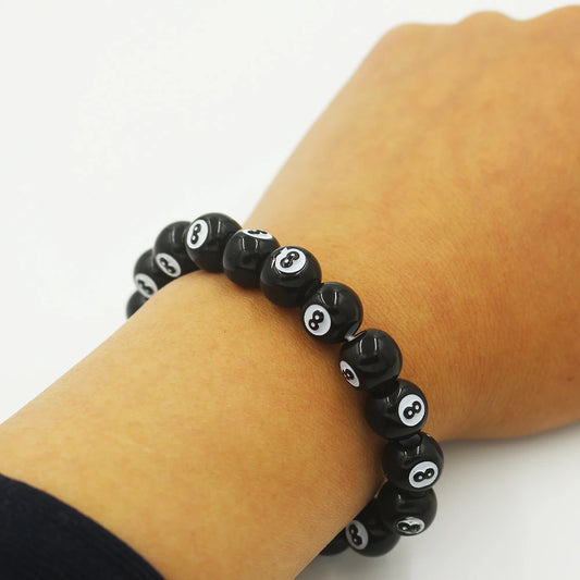 Black Ball 8 Dice Women Bracelet Billiards Number Eight Plastic Girl Jewellery Hip Hop Lady Rock Elastic Rope Jewelry