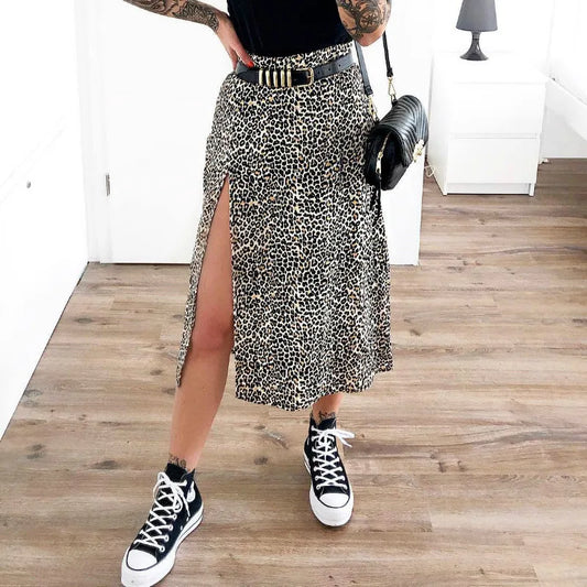 HOT Summer Sexy Women High Waist Skirts Wraps Fashion Slim Split Beach Casual Midi Skirt Ladies Leopard Flower Printing Clothing