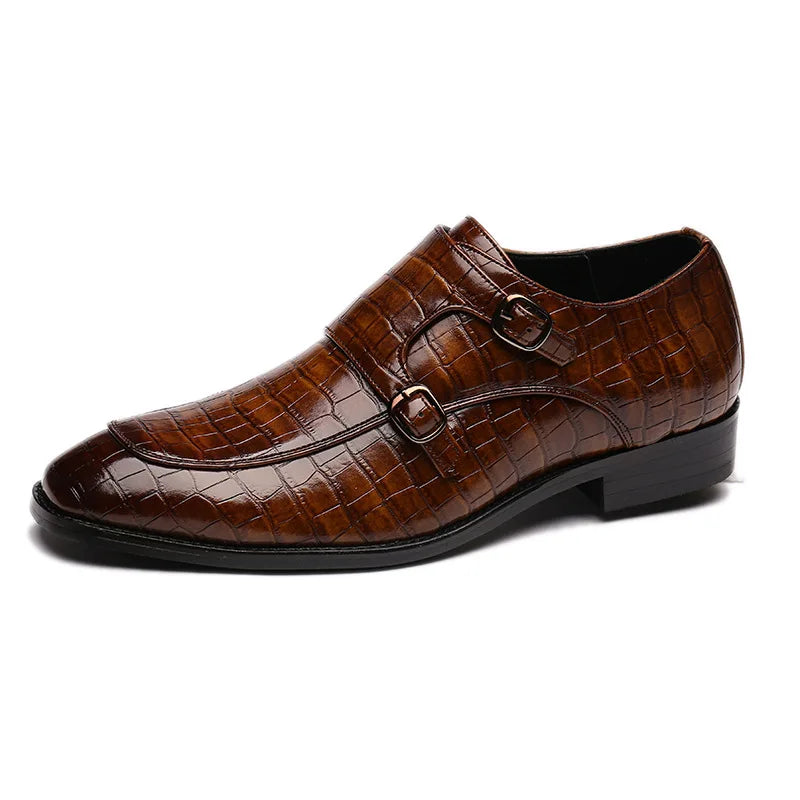 Men's Business Dress Office Shoes Crocodile Grain Leather Shoes Mens Buckle Casual Wedding Party Shoes Men Flats Plus Size