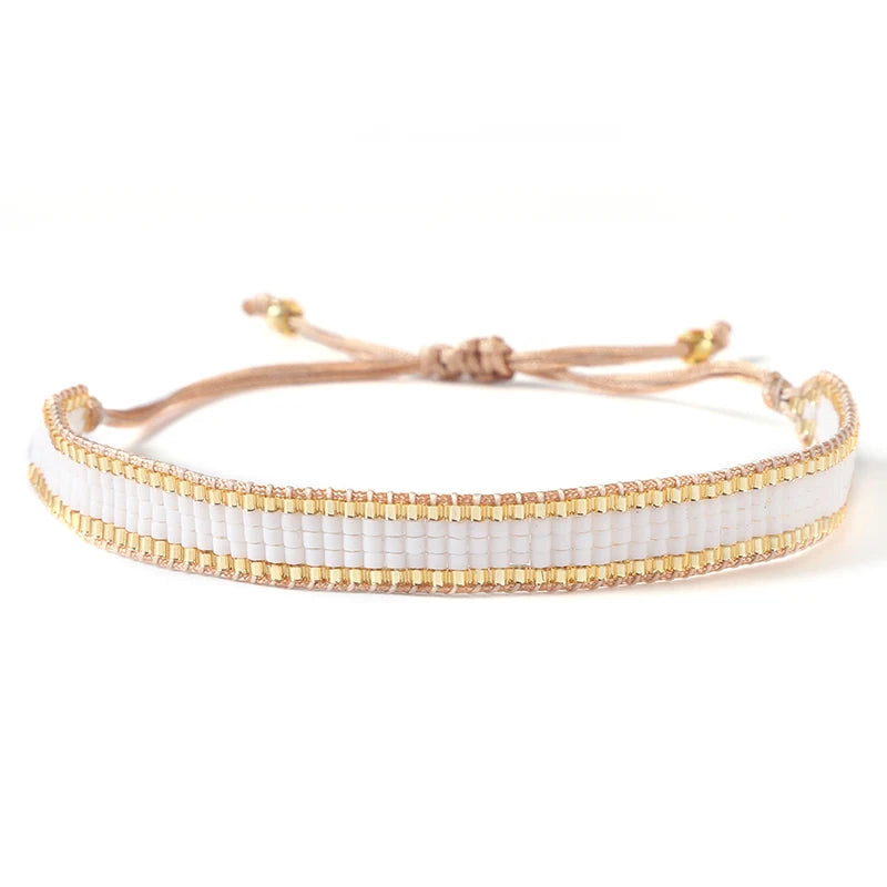 BLUESTAR INS Simple Lady Gold Color And White Color MIYUKI Bead Bracelets Handmade Boho MIYUKI Woven Bracelets