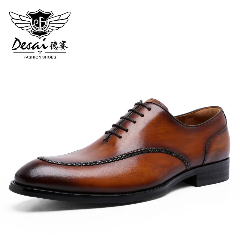 Desai Elegant Genuine Leather British Toe Men's Shoes Carved Business Shoes For Men Classic Dress Formal Wedding 2021 New