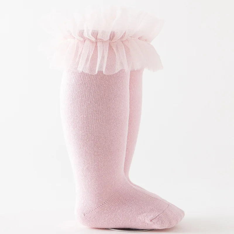 Baby Girls Socks Autumn Winter Toddlers Children Knee High Socks Soft Cotton Puffy Mesh Lace Flower Tube Kids Sock Calcetines