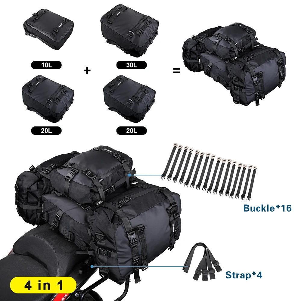 Rhinowalk Motorcycle Rear Seat Bag 10L/20L/30L Waterproof Motocross Luggage Pack Multi-Function Tail Bag with Raincover