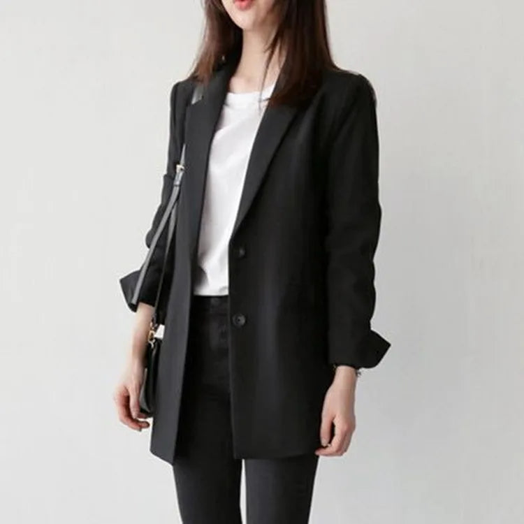 Women Black Suit Blazer Office Jacket Ladies Tailored Oversized Fashion Double Buttons Long Loose Coat Formal Casual Autumn 2023