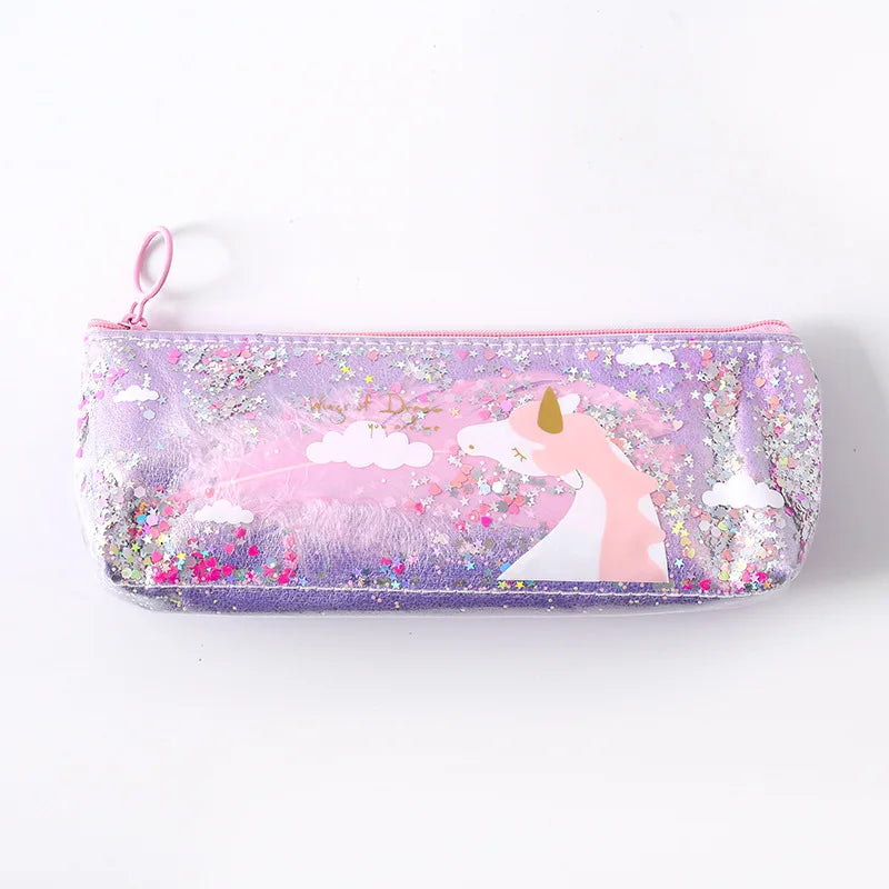 Kawaii Unicorn flower Sequin large Pen Case Creative PVC Pencil box Cute Pencil Bag For Kids Gift School Supplies Pencilpouch